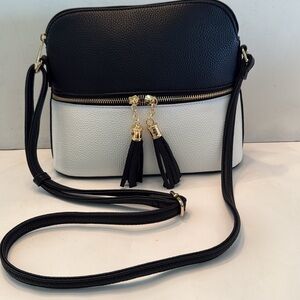 Black and white crossbody bag gold tone hardware New